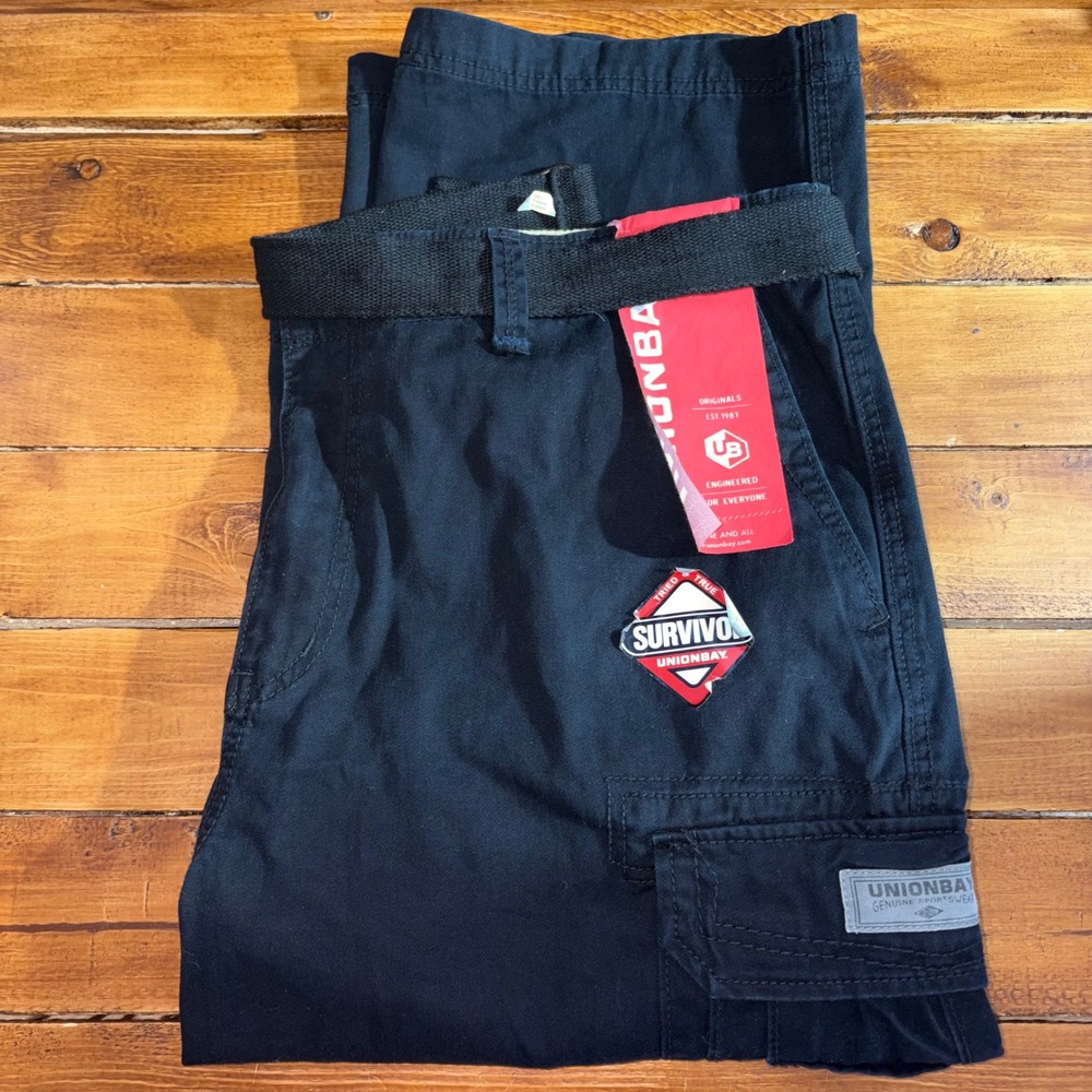Unionbay Survivor Cargo Pants Mens 40x32 Black Belted Heavy Utility Gorpcore NEW
